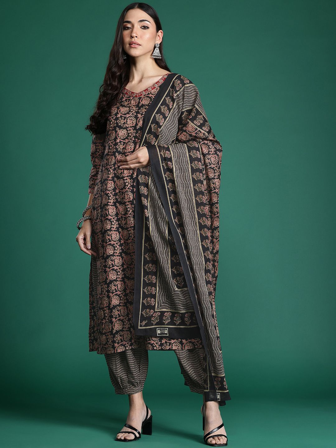 Indo Era Floral Printed Pure Cotton Kurta with Salwar & With Dupatta