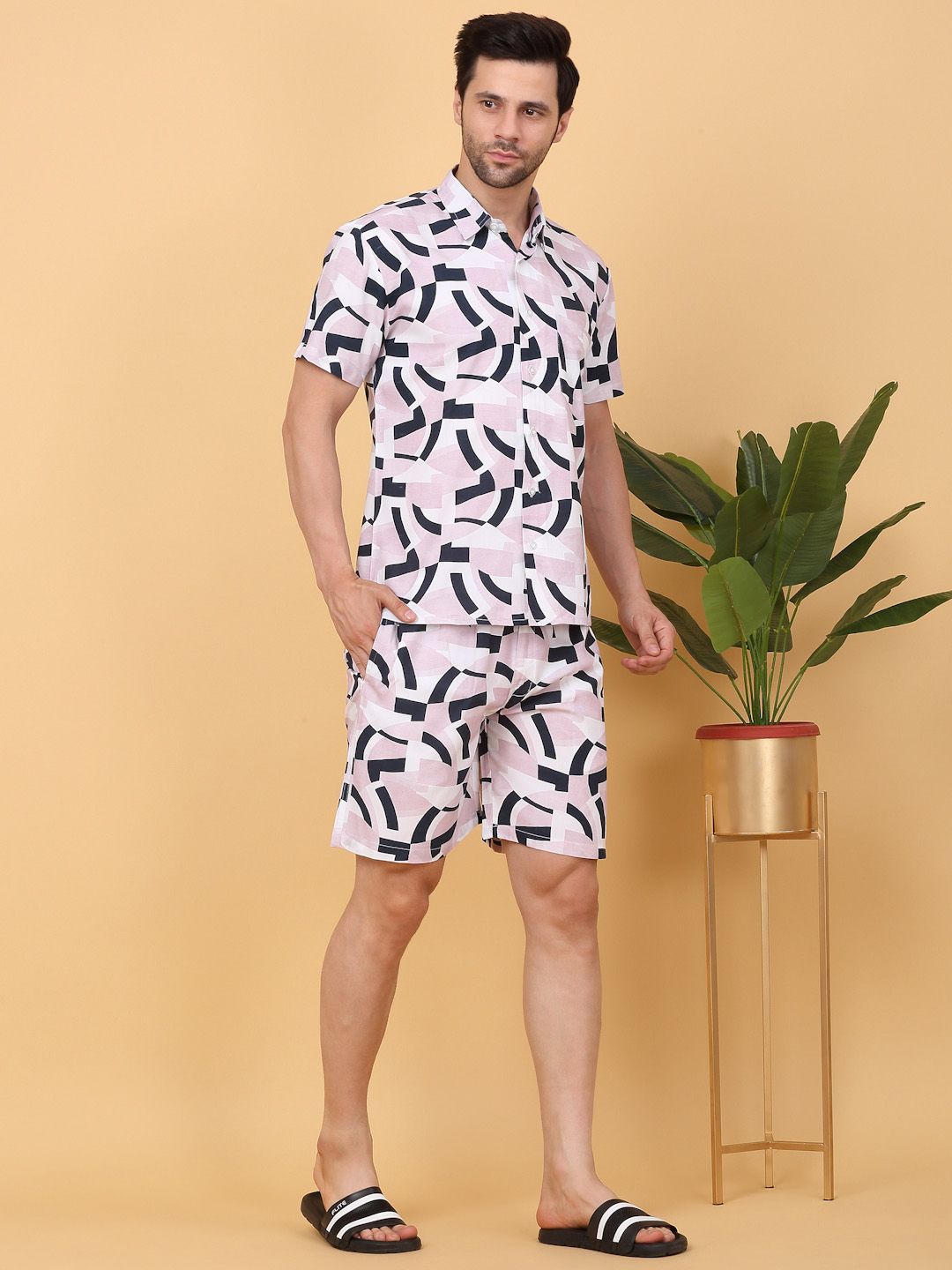 Sweet Dreams White & Grey Shirt Collar Printed Shirt With Shorts Co-Ords