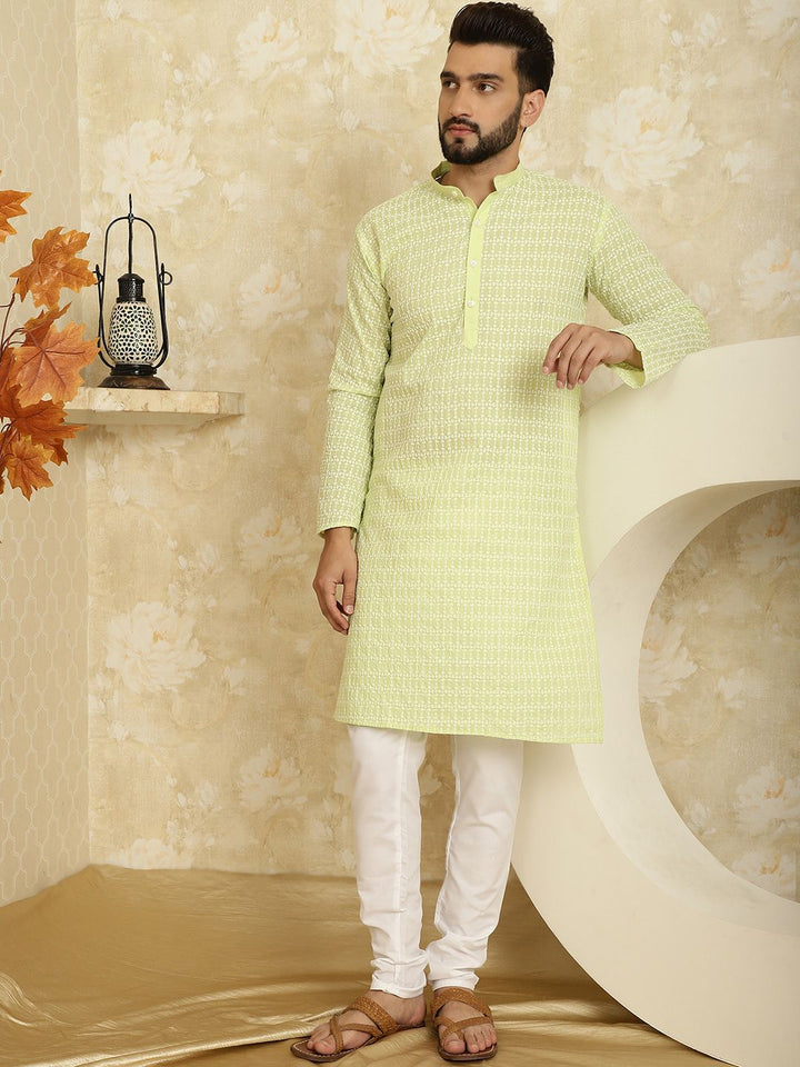 SOJANYA Motif Etnik Sulam Kurta Kapas Tulen dengan Churidar