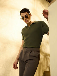 DENNISON Men Textured Polo Collar Knitted T-Shirt
