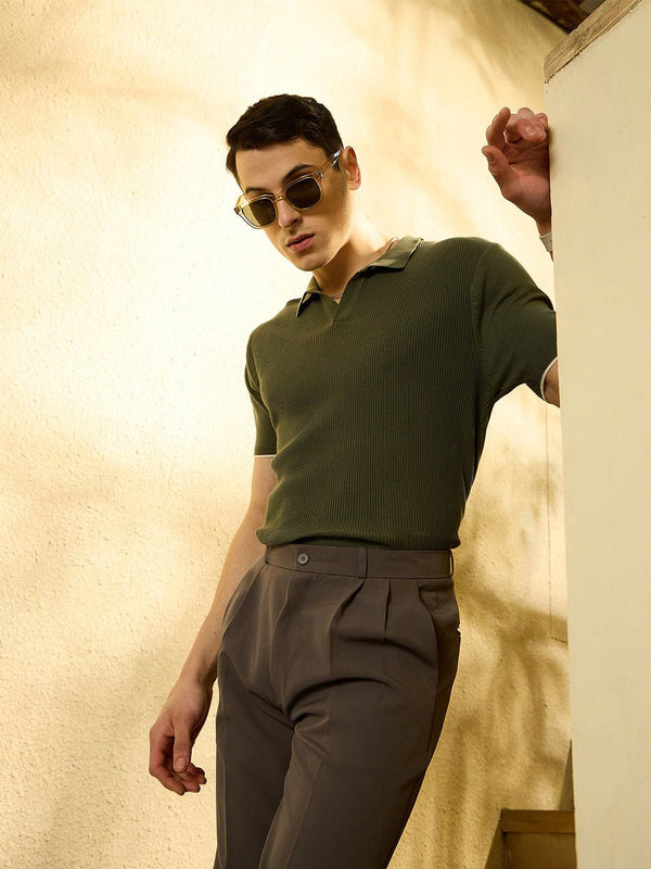 DENNISON Men Textured Polo Collar Knitted T-Shirt