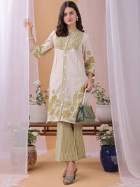 KALINI WomenParrot Green Floral Printed Pure Flex Cotton Co-ord Set