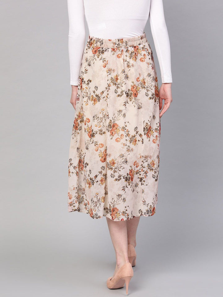 SASSAFRAS Beige & Orange Printed A-Line Skirt