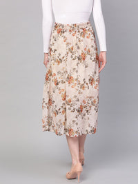 SASSAFRAS Beige & Orange Printed A-Line Skirt