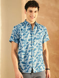 DENNISON Smart Printed Spread Collar Short Sleeves Cotton Lightweight Shirt