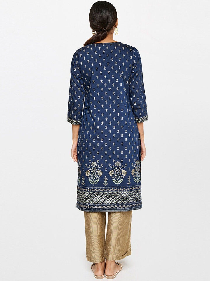 Global Desi Women Blue Ethnic Motifs Printed Kurta
