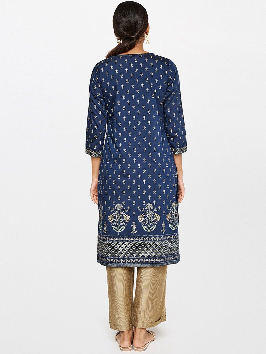 Global Desi Women Blue Ethnic Motifs Printed Kurta