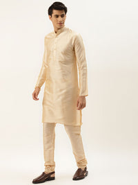 SOJANYA Men Cream Kurta with Churidar & Nehru Jacket