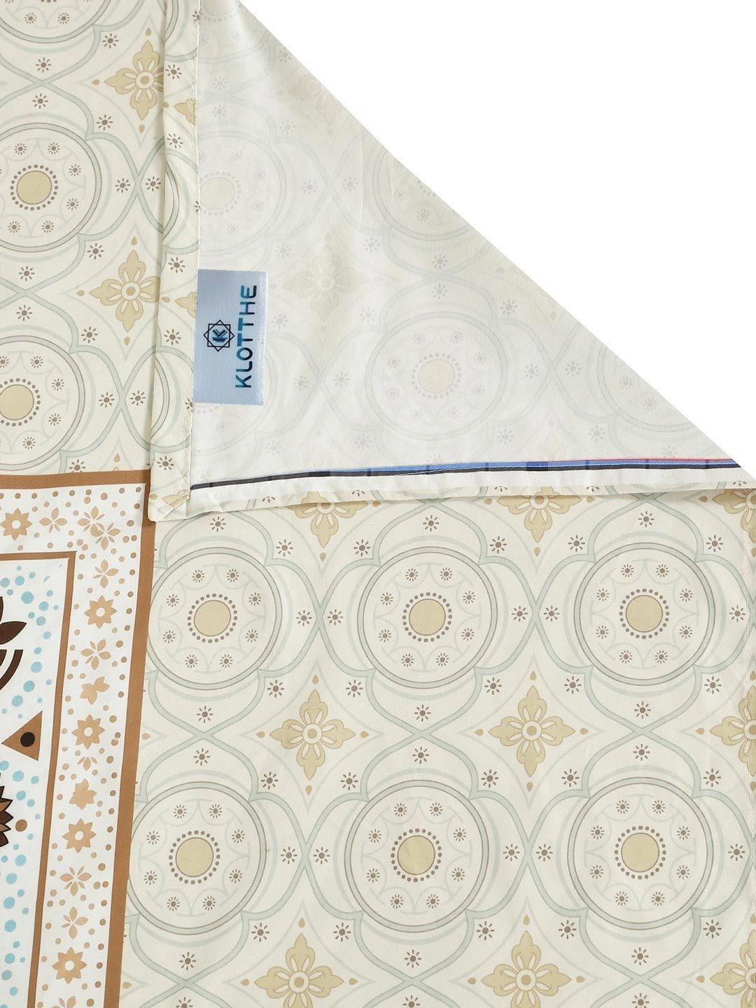 Moda Rapido X KLOTTHE Cream-Coloured & Brown Conversational 400 TC King Bedsheet with 2 Pillow Covers