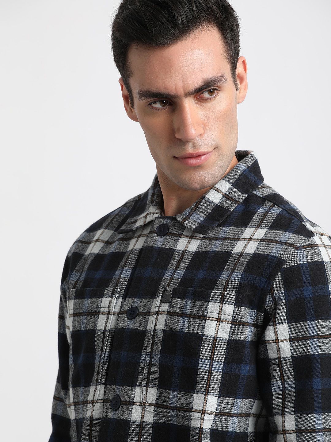 THE BEAR HOUSE Men Checked Regular Fit Heavy Flannel Pure Cotton Shacket