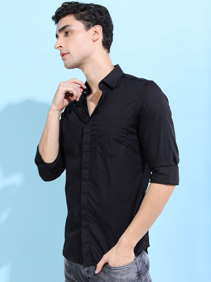 HIGHLANDER Men Black Slim Fit Solid Formal Shirt