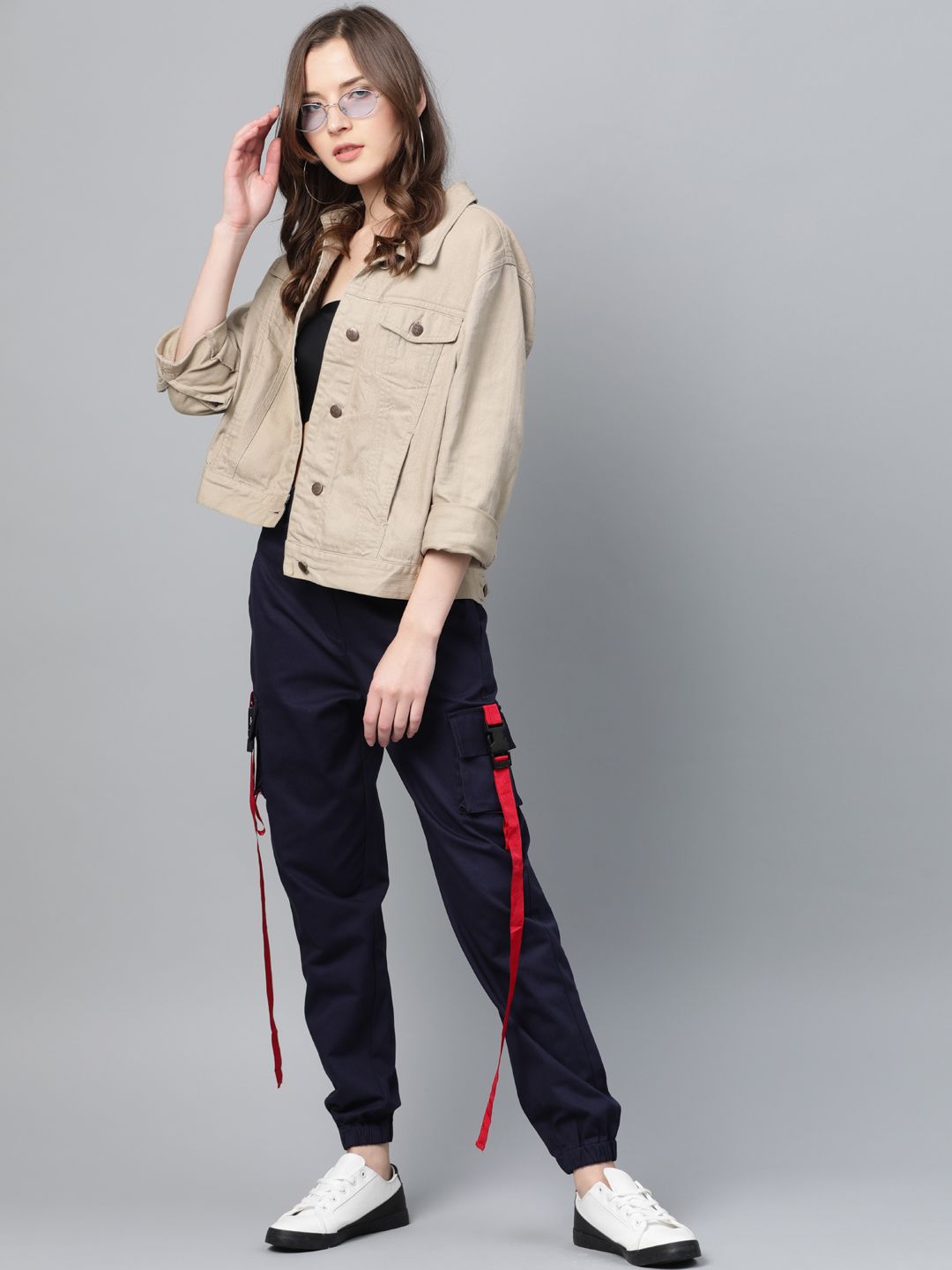 STREET 9 Women Navy Blue Regular Fit Solid Cargos
