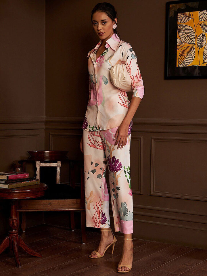 Athena Women Pink Printed Co-Ords