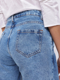 DressBerry Women Classic Wrap Twist Faded Pure Cotton Denim Skorts