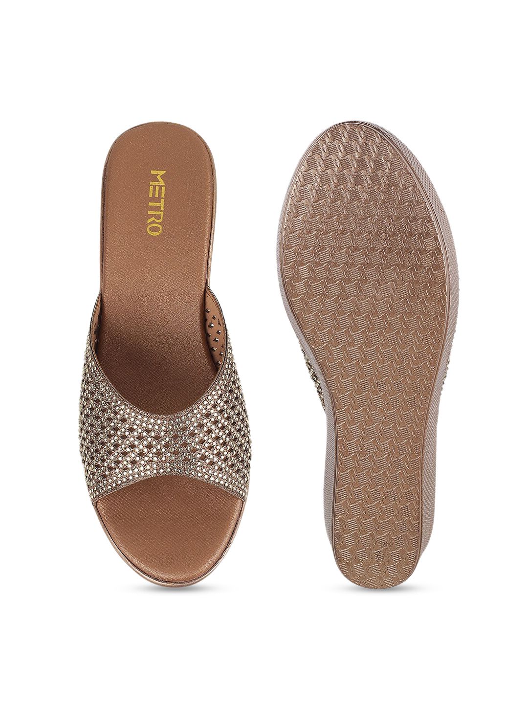 Metro Gold-Toned Embellished Wedge Heel Sandals
