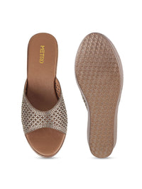 Metro Gold-Toned Embellished Wedge Heel Sandals