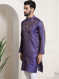 Sojanya Lelaki Motif Etnik Biru & Emas Jacquard Kurta