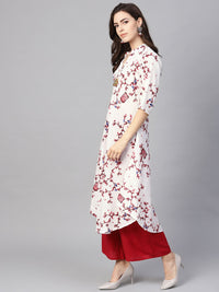 SOJANYA Wanita Sangkar Putih & Merah Cetak Kurta A-Line