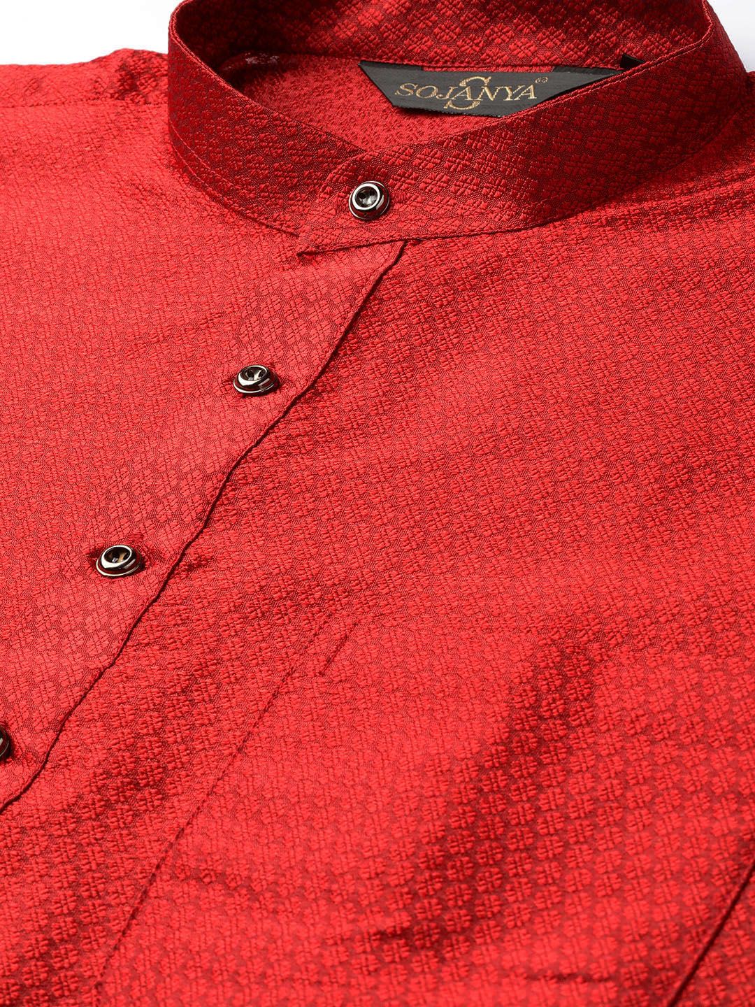 SOJANYA Men Red Woven Design Straight Kurta