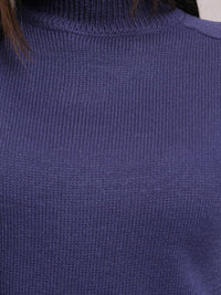 Tokyo Talkies Navy Blue High Neck Sweater With Flared Trouser Co-Ords
