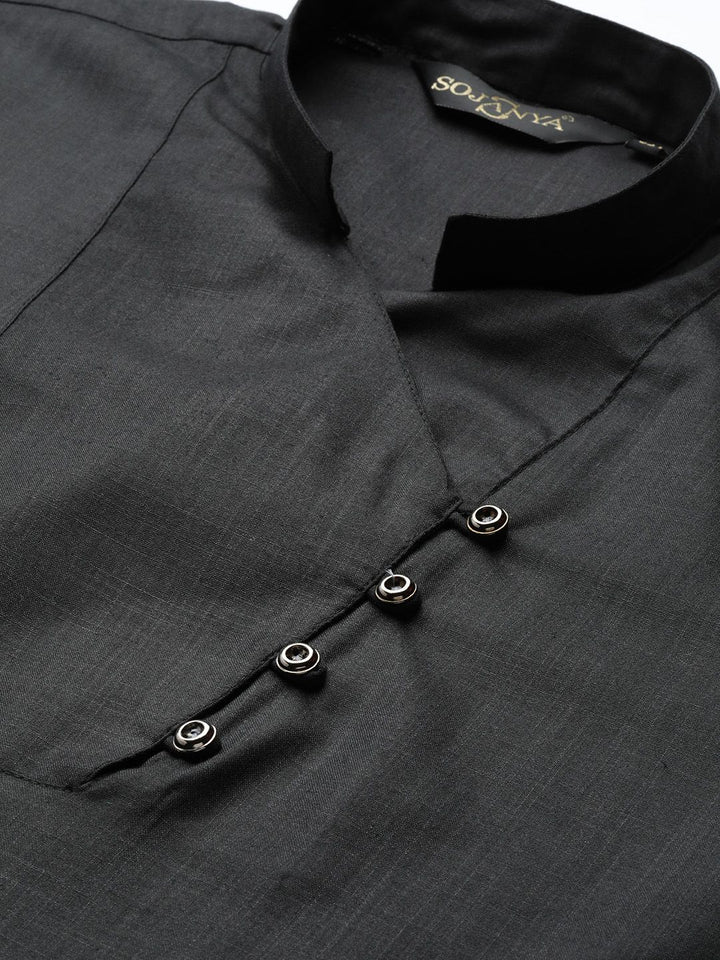 SOJANYA Lelaki Hitam Solid Kurta Lurus Pendek