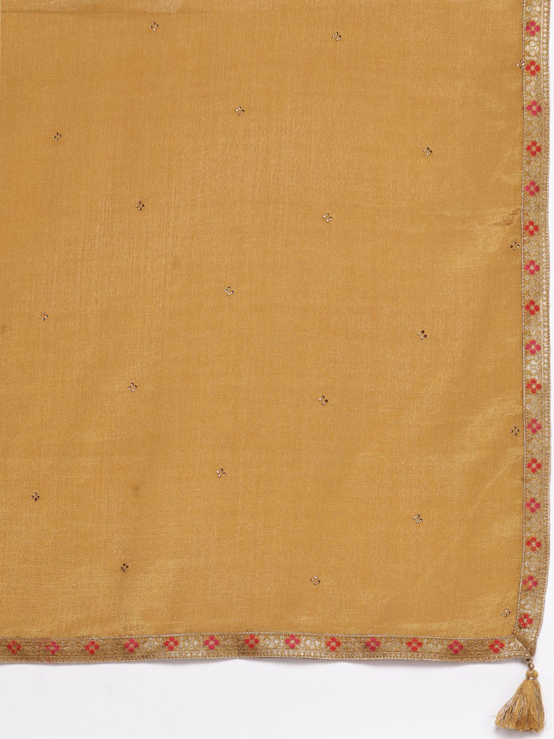 Libas Women Mustard Yellow & Gold Zari Woven Design Straight Kurta Trousers & With Dupatta