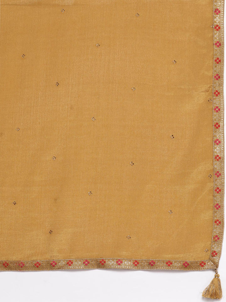 Libas Women Mustard Yellow & Gold Zari Woven Design Straight Kurta Trousers & With Dupatta