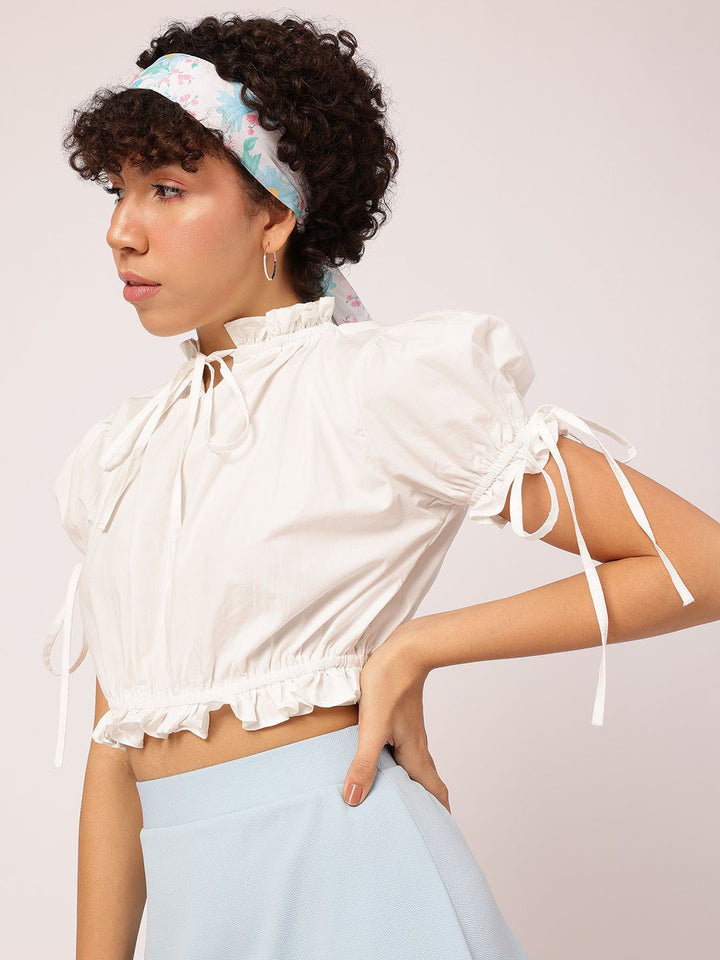 DressBerry Soft Grunge Glam Tie-Up Blouson Crop Top