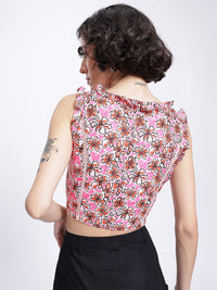 DressBerry Floral Blooms Ruffled Button Front Crop Top