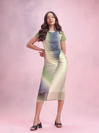 DressBerry Dyed Ruched Net Sheath Midi Dress