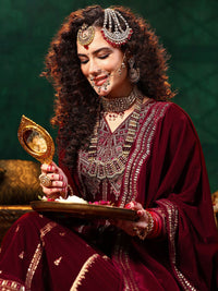 Libas Ethnic Motifs Embroidered Straight Sequinned Velvet Kurta with Trousers & Dupatta