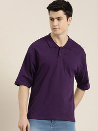 DILLINGER Men Solid Honeycomb Structure Oversized Cotton Polo T-Shirt