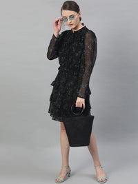 STREET 9 Women Black Floral Printed Fit and Flare Dress