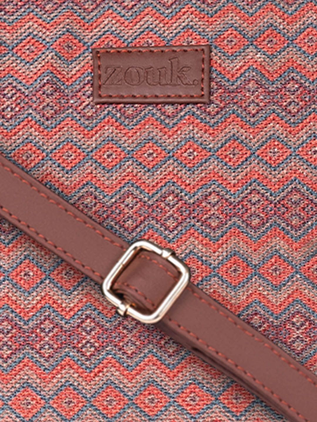 ZOUK Geometric Printed Structured Jute Handheld Bag