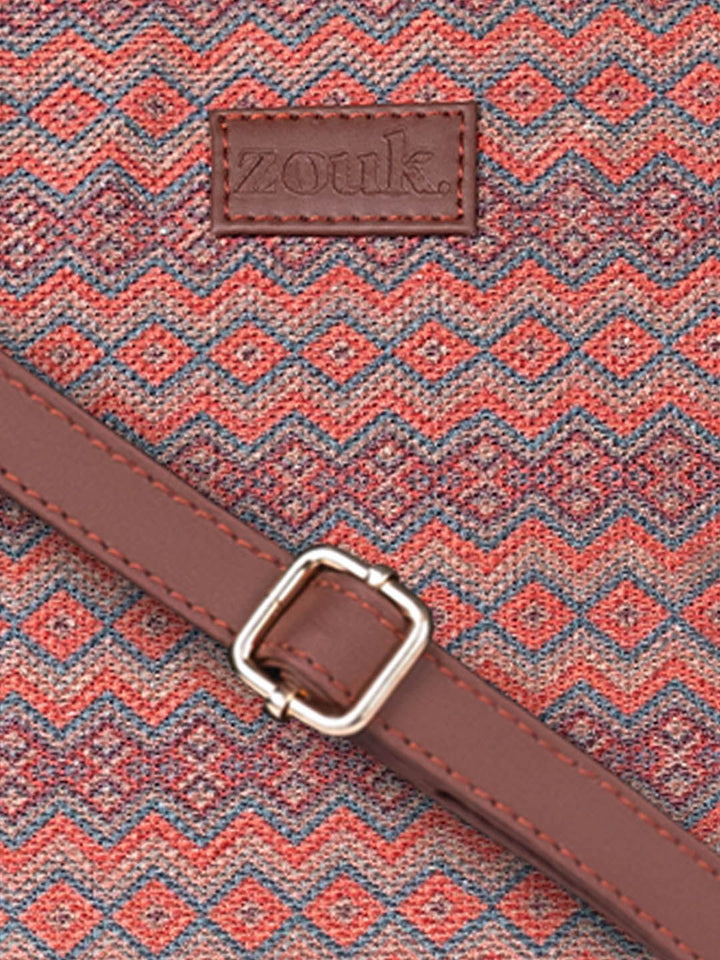 ZOUK Geometric Printed Structured Jute Handheld Bag