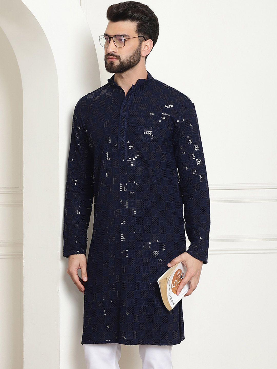 SOJANYA Dihiasi Kolar Mandarin Kurta Kapas Tulen Lurus