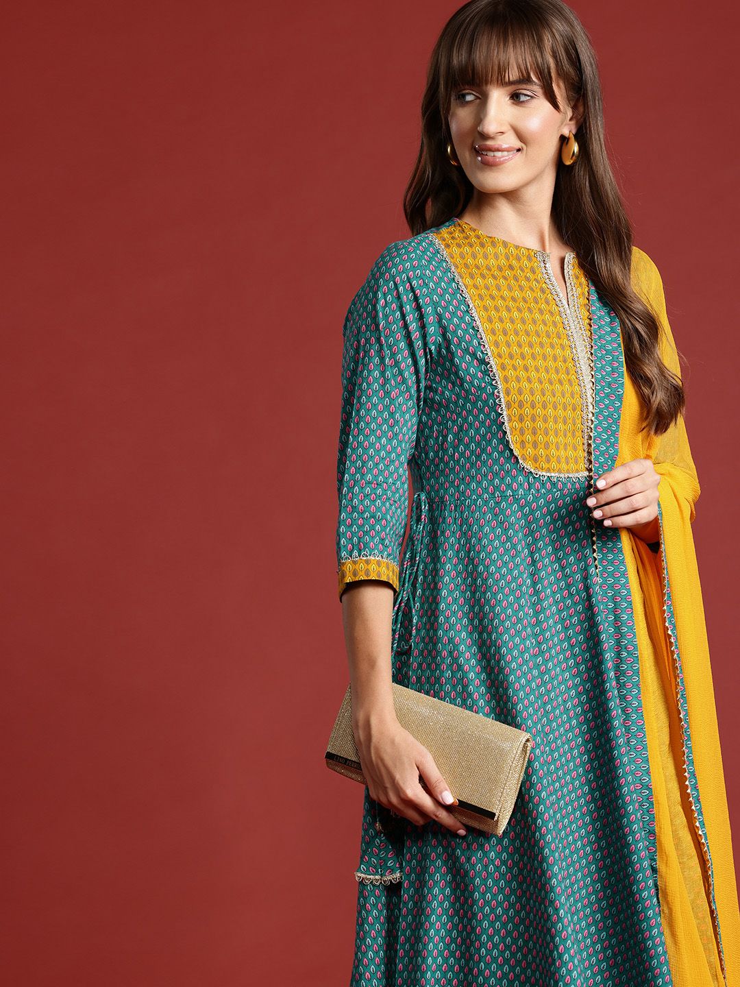 Anouk Ethnic Motifs Print Pure Cotton Kurta with Trousers & Dupatta