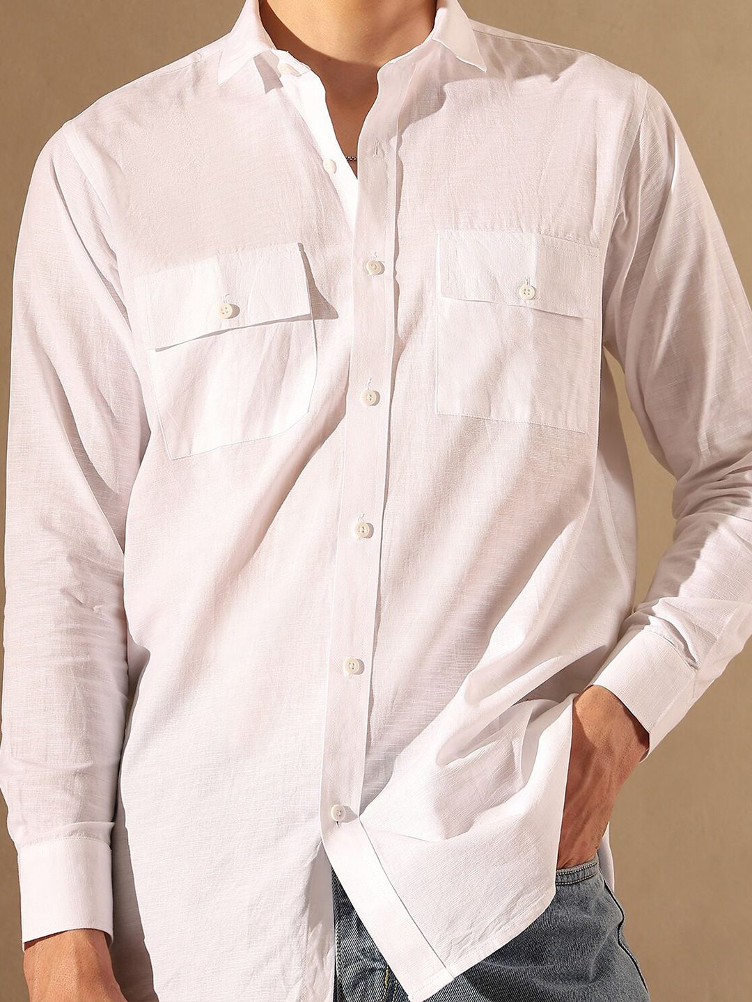 DENNISON Smart Spread Collar Cotton Linen Casual Shirt