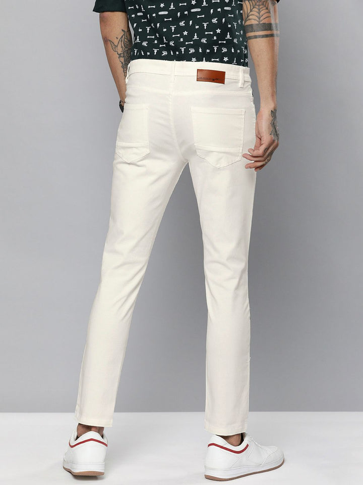 The Indian Garage Co Men White Solid Slim Fit Chinos