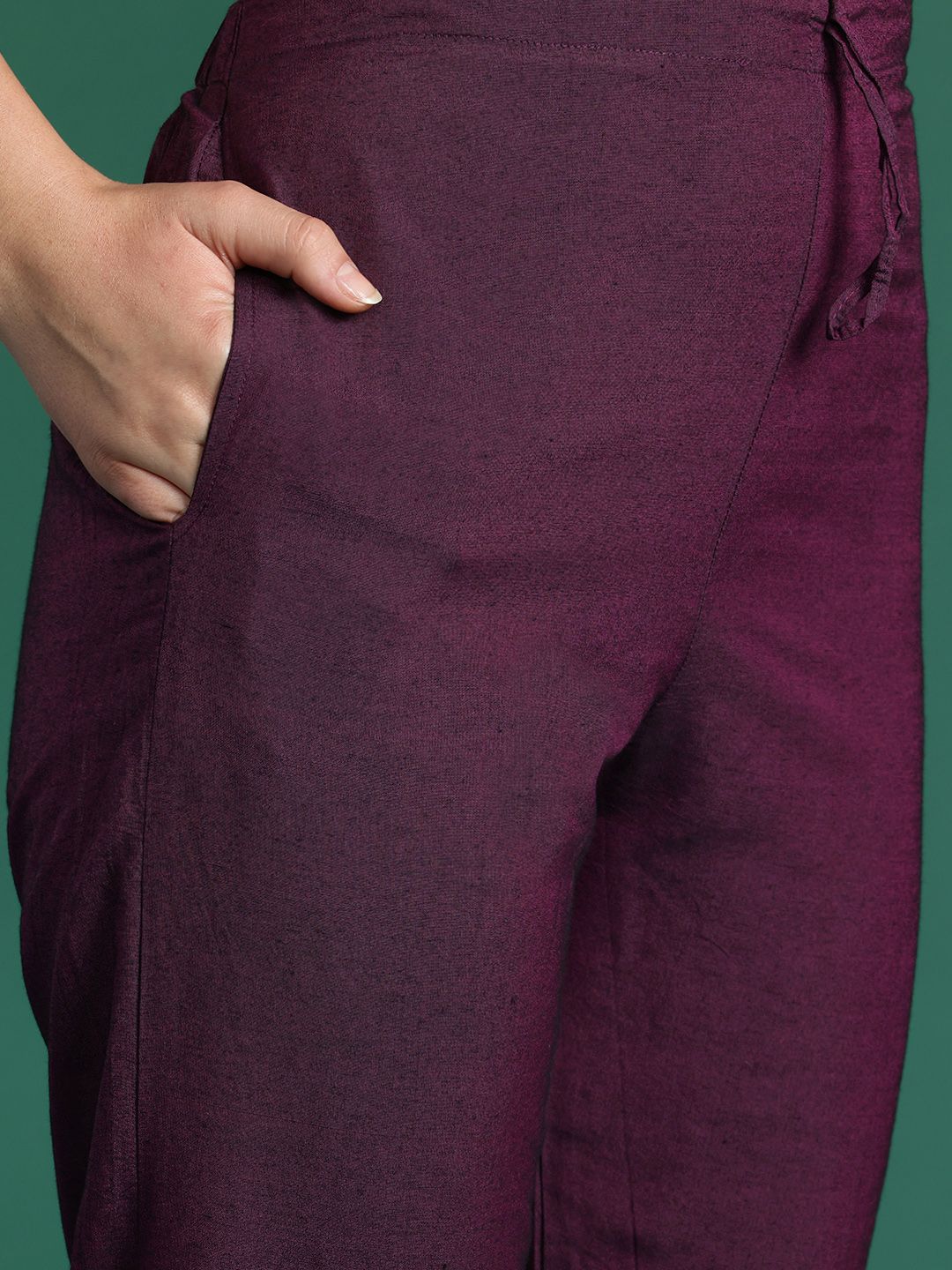 Indo Era Floral Embroidered Thread Work Pure Cotton Kurta with Trousers