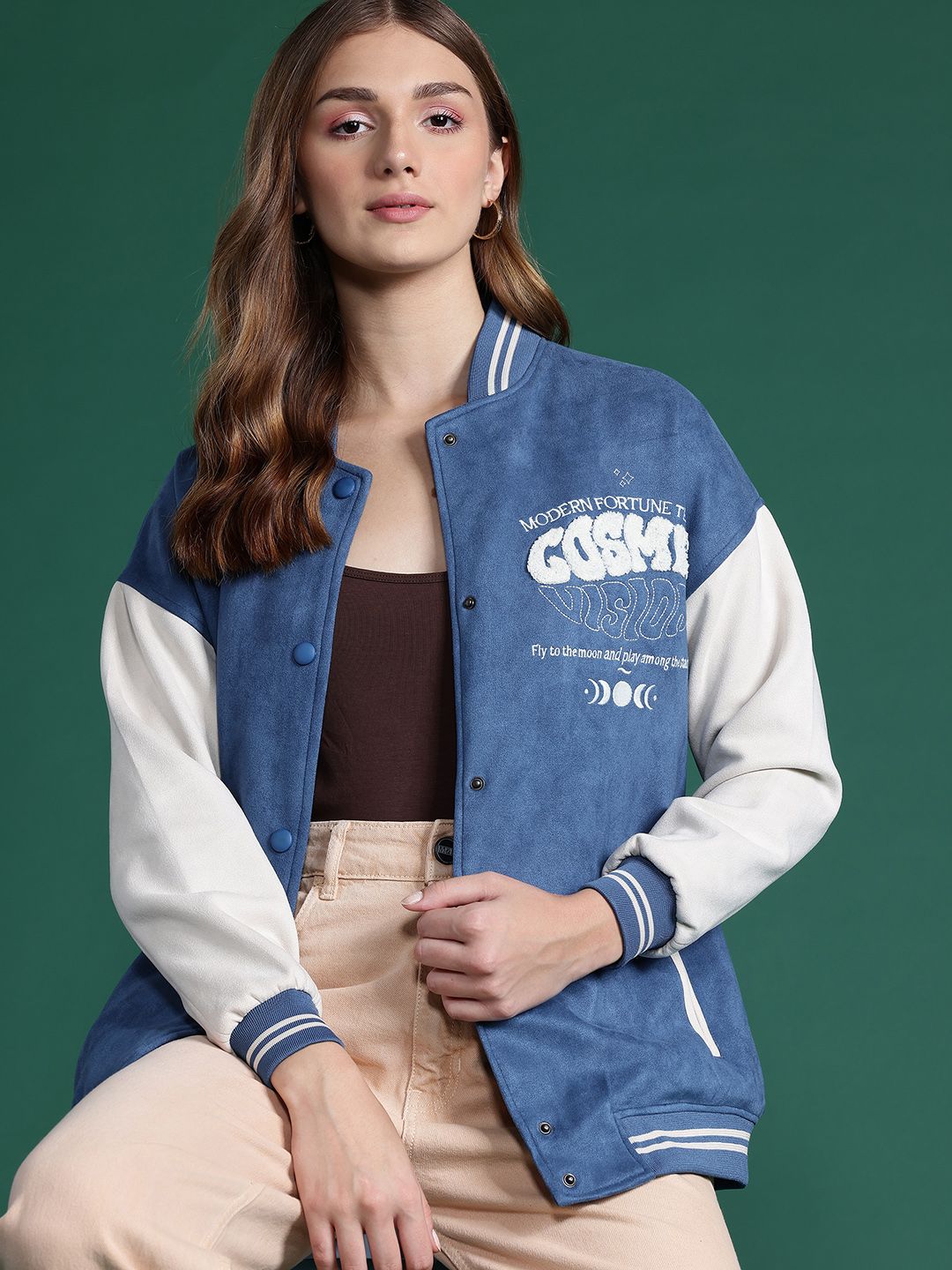 DressBerry Embroidered Suede Varsity Jacket