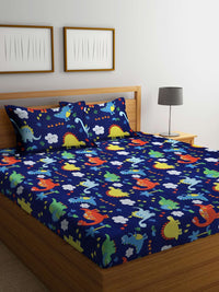 KLOTTHE Watak Kartun Biru Kapas 300 TC Cadar Katil Halus King dengan 2 Sarung Bantal-98 x 87 inci