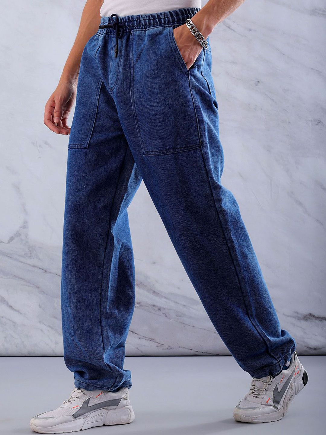 The Indian Garage Co Men Mid-Rise Relaxed Fit Drawstring Slash Knee Jeans
