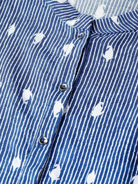 W Women Navy Blue & White Striped Straight Sustainable Kurta