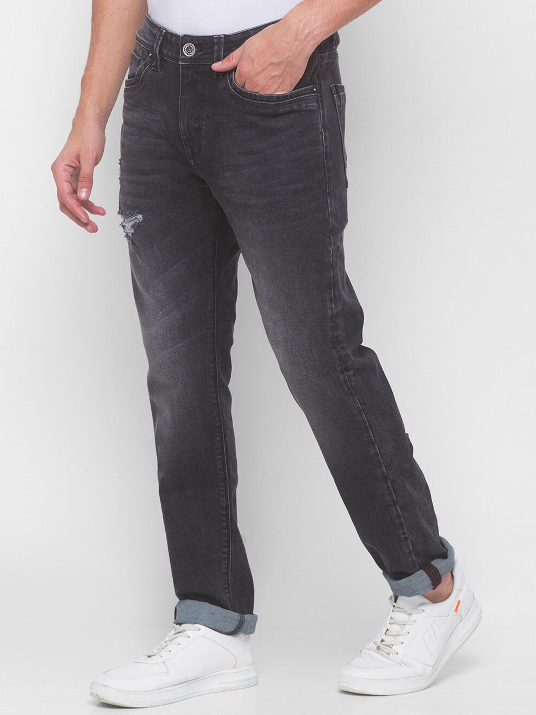 Being Human Men Black Slim Straight Fit Low Distress Heavy Fade Jeans