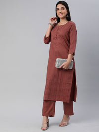 KALINI Women Self Design Pure Cotton Kurta With Trousers