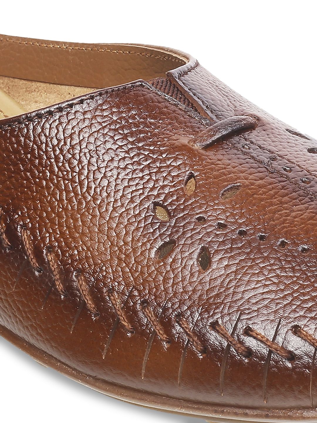 Mochi Women Tan Mules with Laser Cuts Flats