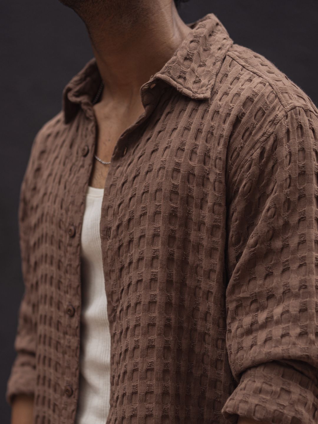 Powerlook Men Popcorn Texture Spread Collar Casual Shirt