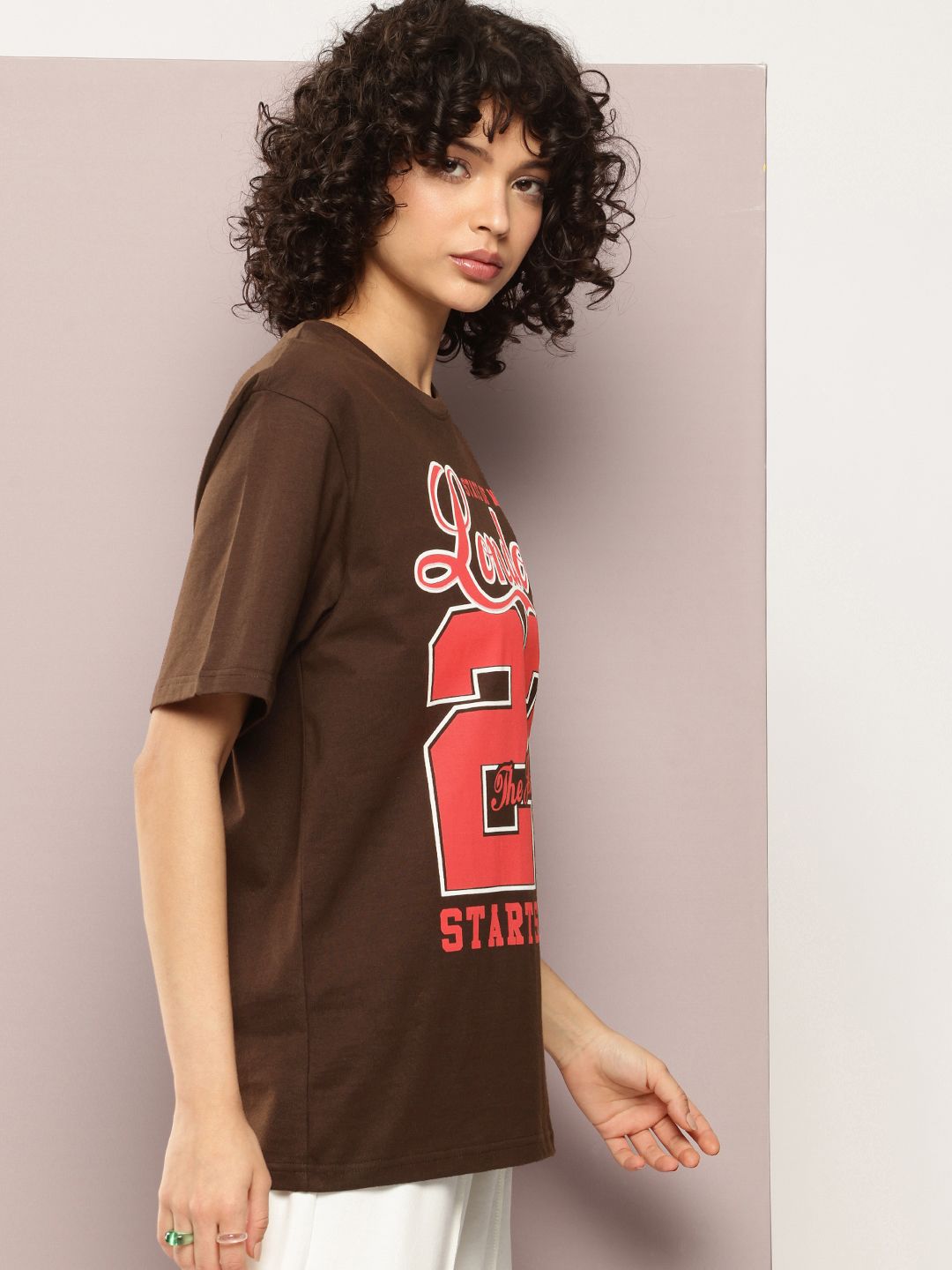 DILLINGER Women Varsity Printed Oversized Pure Cotton T-shirt