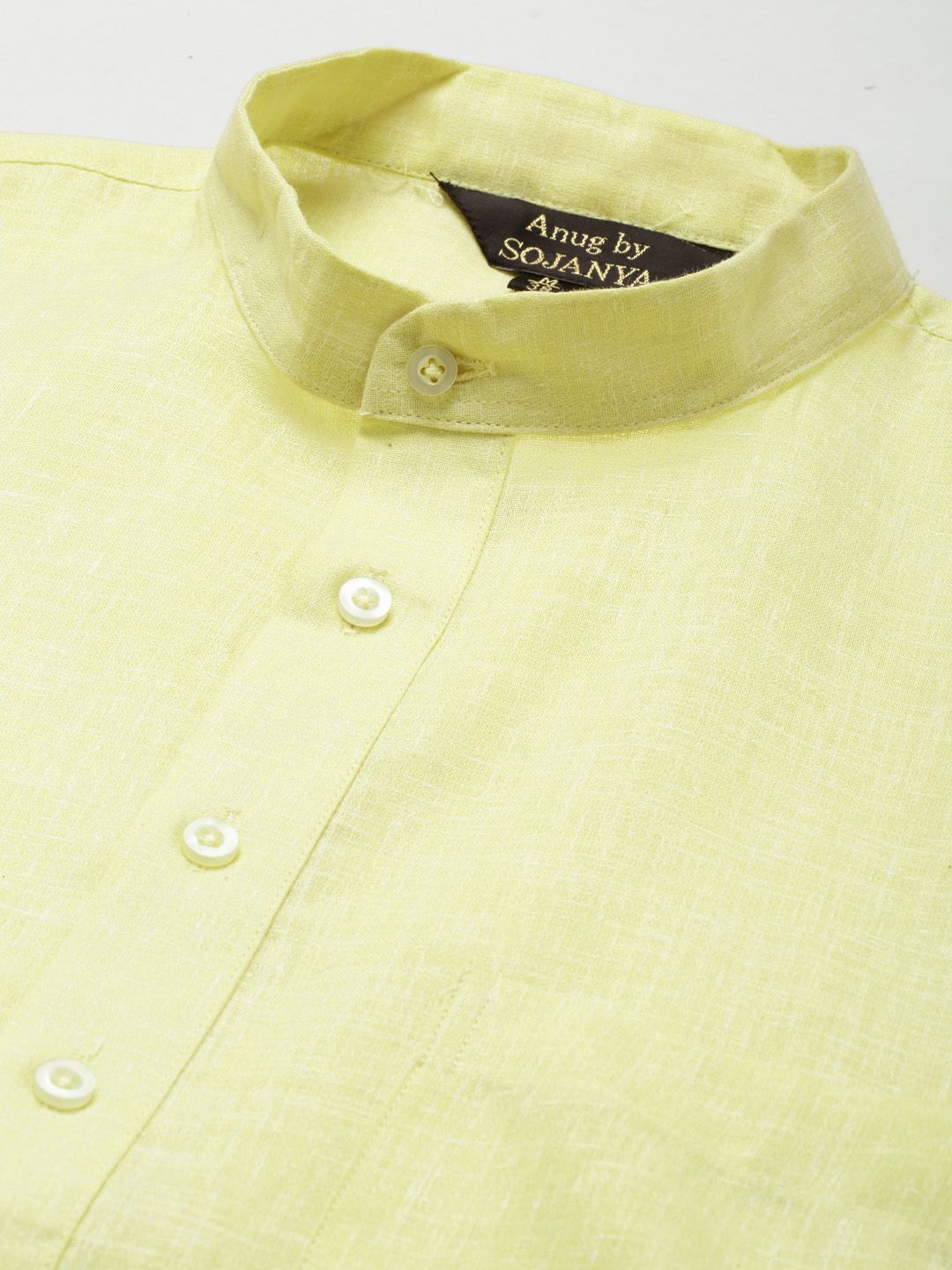 Anug by SOJANYA Men Lime Green Dobby Mandarin Collar Kurta